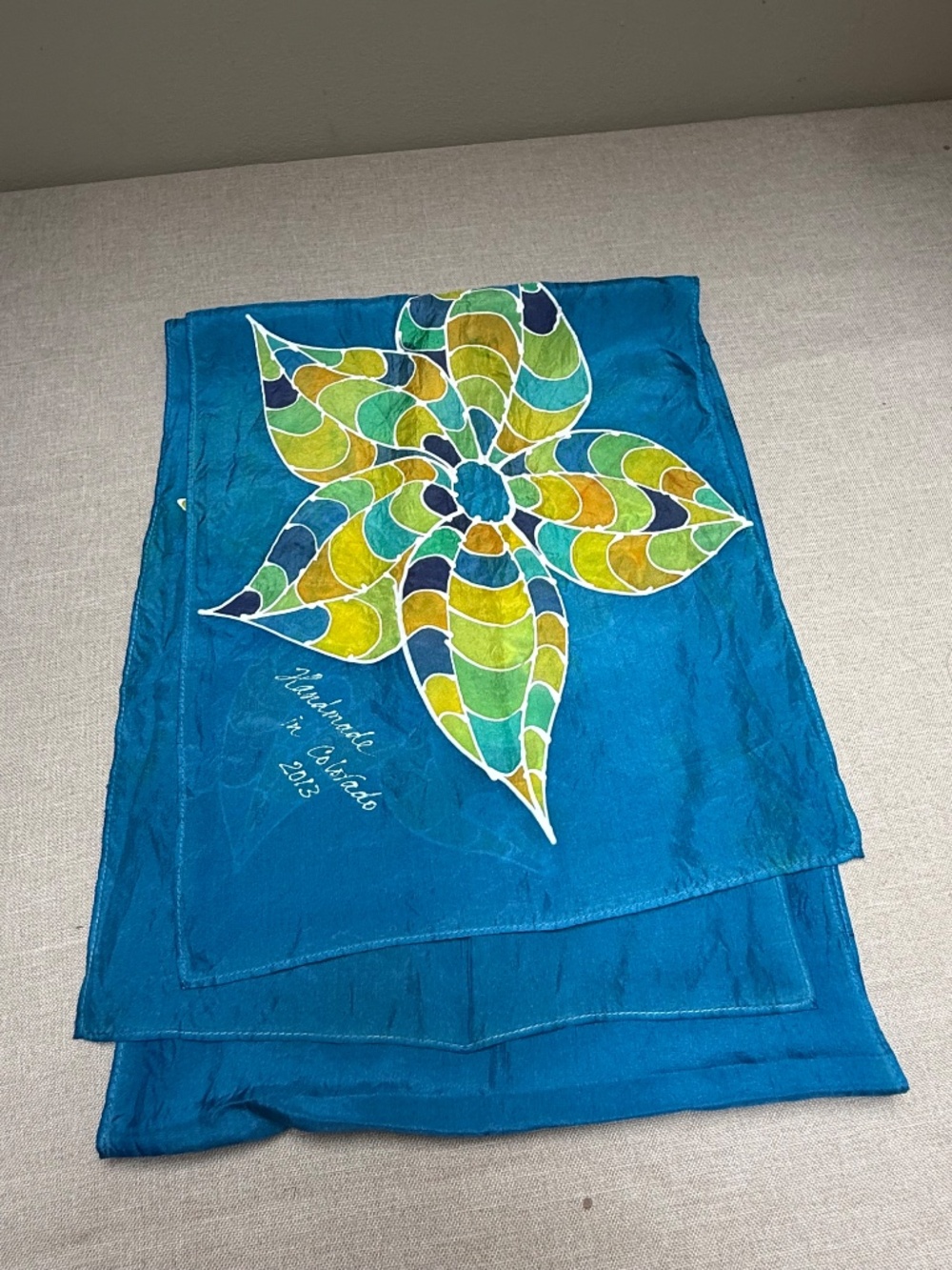 Handmade in Colorado 2013 Painted Blue Silk Scarf - Picture 8 of 8